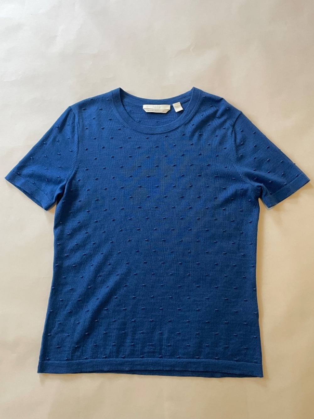 Hugo Boss Merino Wool Short Sleeve Knit Sweater Shirt Blue Dot, Women's Medium